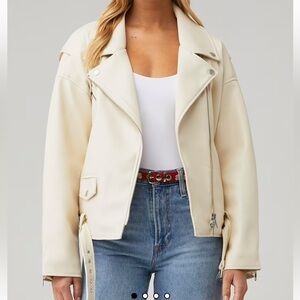 Good American Boyfriend Moto Jacket in Cloud White L/XL